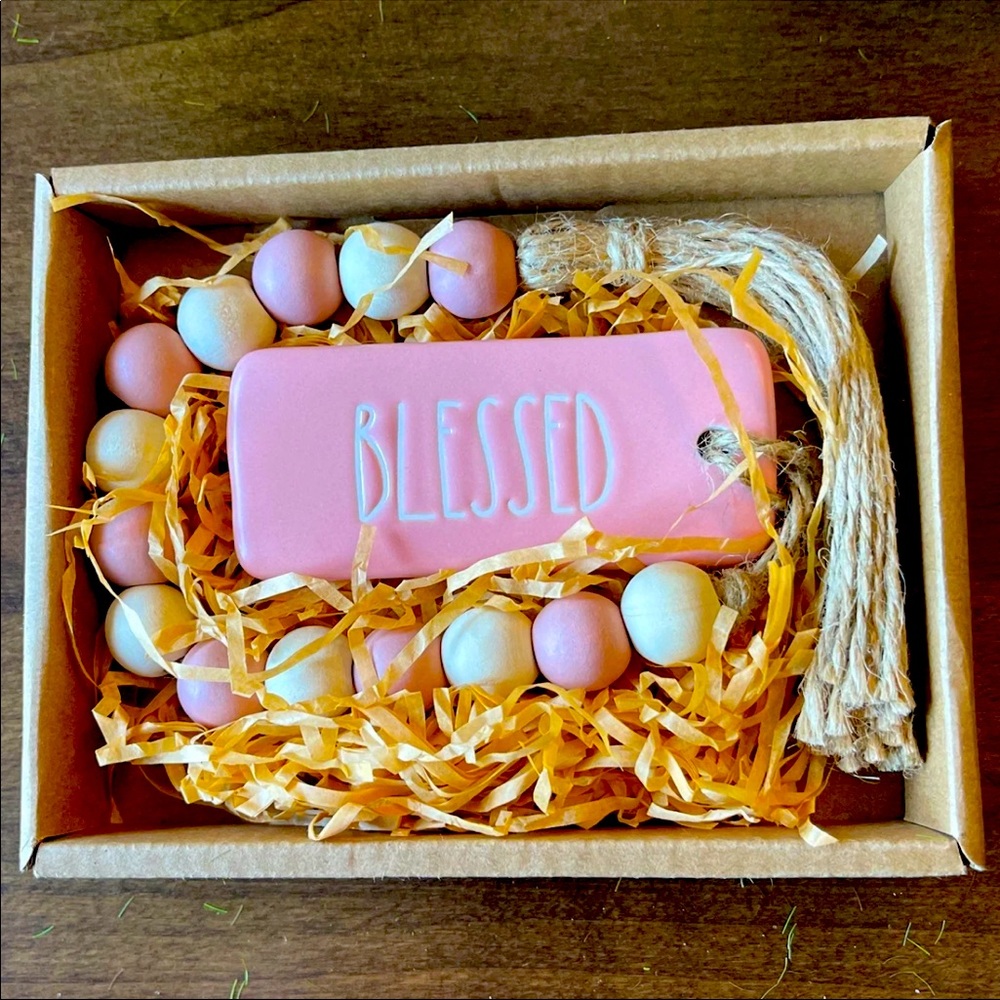 Rae Dunn blessed wood beads canister garland